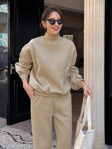 women tracksuit fitted cotton polyester zipper jacket jogger <b>pants</b> breathable stretch athletic gym wear sportswear set - Product Image 5