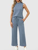 Ensemble décontracté deux pièces pour femme : débardeur et pantalon, couleur unie, écologique, respirant, séchage rapide, léger, doux et extensible, idéal pour l'été