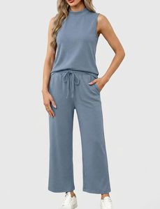 Womens Casual Tank and Trouser <b>Set</b> Lightweight Two Piece Outfit Soft Stretch Fabric Matching <b>Set</b> Elegant Daily Comfortable Weart - Product Image 3