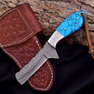 Cuchillo Artesanal de Vaquero para Cortar Toro, Hoja de Acero de Damasco, Mango de Piedra Turquesa Azul - Personalizable OEM para Trabajo en Rancho y Camping - Product Image 1