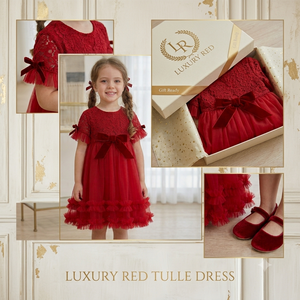Robe en dentelle rouge pour filles, robe de princesse en dentelle avec nœud, longueur genou, pour fête, mariage, anniversaire, de la nouvelle collection Chaiko House - Product Image 3