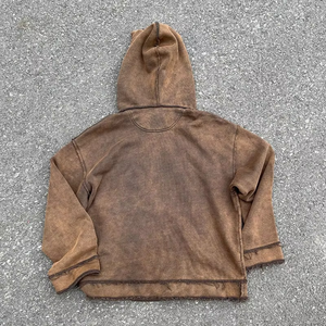Oversized Boxy Fit <b>Thick</b> Cotton French Terry <b>Hoodies</b> <b>Men</b> Custom Vintage Washed Distressed Pullover <b>Hoodies</b> - Product Image 2