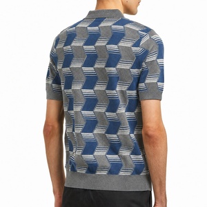 Chemise à manches courtes en tricot pour homme, motif à pois, coupe décontractée, 100% coton, infroissable, imprimé numérique, bleu-gris - Product Image 3