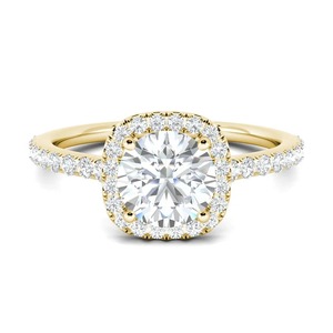 Anillo de Compromiso de Oro Amarillo de 14K con Diamante Cultivado en Laboratorio de 1.15CT, Corte Redondo, Halo y Pavé, para Mujer - Product Image 1