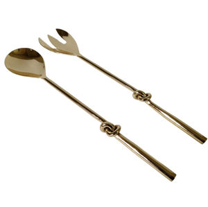 Ensemble de 2 cuillères et fourchettes à salade en acier inoxydable finition or premium, ustensiles de service en métal pour cuisine, salle à manger, hôtel - Product Image 2