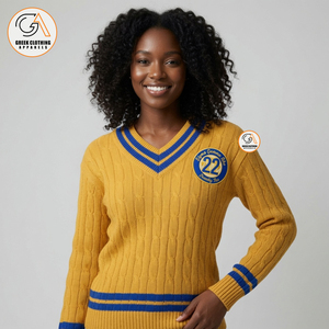 Sigma Gamma Rho | Embroidered 100% Cotton Breathable V-neck Winter <b>Cardigan</b> <b>Varsity</b> Sweater College Knitted Women's Covered - Product Image 4