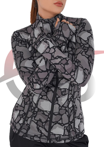 Women's Turtleneck Camouflage Print <b>Zip</b>-<b>Up</b> Jacket Full Sleeve Breathable Spandex Polyester Activewear Yoga <b>Top</b> - Product Image 4