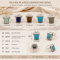 Cincin Koktail Batu Permata Alami Unisex Lapis Perak 18k Kuningan Vintage Dapat Disesuaikan Cincin Tunangan Buatan Tangan Trendi Buatan Laboratorium