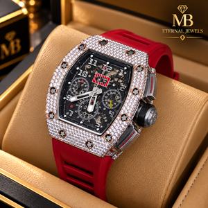 Montre en diamant pour hommes, boîtier tonneau de 45mm, chronographe analogique, mécanique, cristal saphir, bracelet en Silicone rouge, luxe - Product Image 3