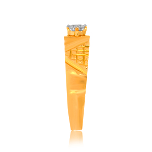 Luxury Yellow Gold Round Cut Diamond Statement <b>Ring</b> <b>for</b> <b>Men</b> Modern Square Head Solitaire <b>Ring</b> with Designer Textured Shoulders - Product Image 3