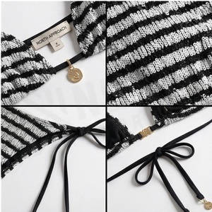 Women Striped Knitted <b>Bikini</b> <b>Set</b> Halter Neck <b>Triangle</b> Top Tie Side Bottom Swimwear Two Piece Beachwear - Product Image 5