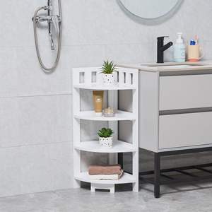 4-Tier Multipurpose <b>Wood</b> Storage Stand <b>Corner</b> Shelf Display Shelves for Home Office Bathroom or Kitchen for Small Spaces - Product Image 4