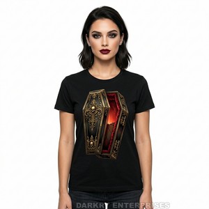 Vampire Fang Mirror Print Women T-shirt Burgundy Gothic Apparel Manufacturer Custom Graphic Tee <b>Maroon</b> Cotton <b>Top</b> OEM Factory - Product Image 6