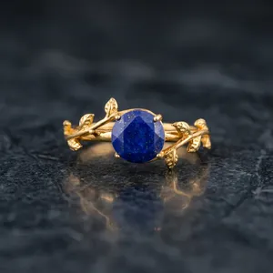 Gold Plated <b>Lapis</b> <b>Lazuli</b> <b>Ring</b> Plant Design Prong Setting Romantic Women's Gemstone <b>Ring</b> Everyday Wear - Product Image 5