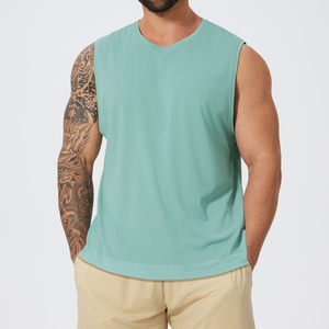 Débardeur sans manches vert citron pour homme Franklin International, col rond, uni, anti-rétrécissement, en polyester/coton tricoté, vêtement décontracté - Product Image 4