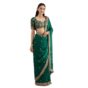 Sari de Seda Satinada Fandy |   Trabajo de Bordado con Lentejuelas y Dori Zari |   Sari de Diseñador para Bodas y Fiestas | Sari Étnico Tradicional Indio - Product Image 1