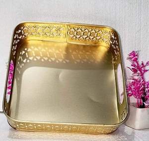 Bandeja metálica, bandeja dorada, bandeja cortada con láser, bandeja para Ramadán, bandeja para Eid, bandeja de decoración árabe, bandeja de lujo, bandeja para hotel - Product Image 2