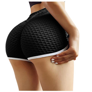 High Waist Breathable Stretchy Yoga Shorts for Women Sporty Knitted Solid <b>Black</b> White Trim Elastic Waist Regular Fit Light - Product Image 6