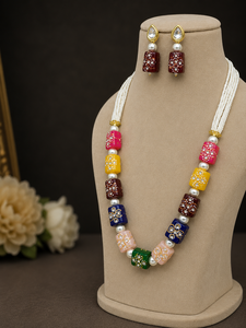 Colorful Pearl Beaded Necklace and Earring <b>Set</b> <b>Square</b> Floral Jewelry <b>Set</b> for Party Wedding - Product Image 3