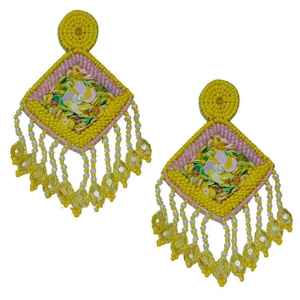 Pendientes Elegantes con Cuentas de Cristal y Bordado para Fiestas, Eid, Diwali, Bodas, Aros Delicados para Mujer, Accesorio de Joyería - Product Image 3