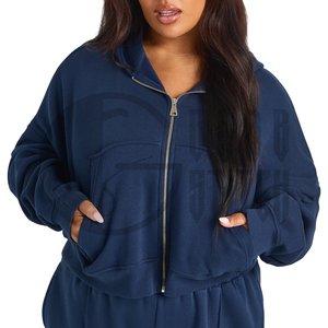 Sudadera con capucha extragrande para mujer, con cremallera completa, de algodón personalizado, estilo casual con hombros caídos - Product Image 1