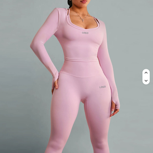 Custom Women <strong>Yoga</strong> Set 2 Piece Hooded Long Sleeve Crop Top with High Waist Leggings Thumbhole Soft Fabric <strong>Yoga</strong> <strong>Pants</strong> Activewear - Product Image 3