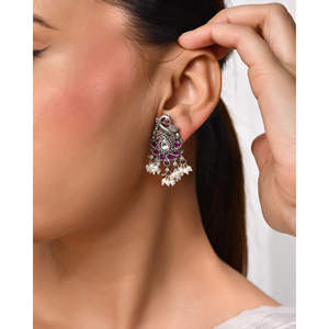 Pendientes Étnicos Finos Meera Jaipur, Plata 925, Accesorios Colgantes - Product Image 1