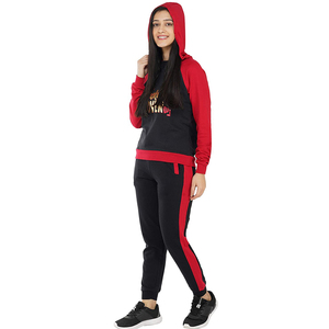 Ensemble de survêtement à capuche noir et rouge pour femme, imprimé pailleté, décontracté pour le week-end, sweat-shirt à manches longues avec poches latérales, tenue d'automne - Product Image 3