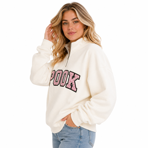 Sudadera con cremallera de un cuarto con letras de Gingham, de algodón grueso y felpa, estilo oversize, con bordado personalizado de letras griegas - Product Image 3