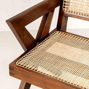 Sofá de exterior de ratán de 4 plazas estilo Pierre Jeanneret, de madera maciza, duradero, moderno de mediados de siglo, con patas en X, para patio, venta al por mayor - Product Image 4