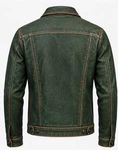 Veste en cuir verte pour homme Champ King avec fermeture éclair - Product Image 4
