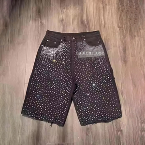 Pantalones Cortos Bermuda de Lona con Pedrería y Lentejuelas de Cintura Alta para Hombre, Estilo Urbano con Cierre de Botones - Product Image 1