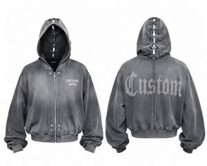 Ensemble survêtement streetwear gris délavé avec logo, comprenant un sweat à capuche court surdimensionné imprimé personnalisé et un pantalon de survêtement ample, 400 GSM 100% Coton - Product Image 2