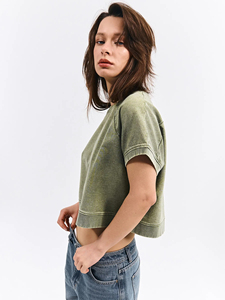 Women's Acid Washed Cropped T Shirt 100% Cotton French Terry Y2k <b>Top</b> Streetwear OEM Oversized <b>Raglan</b> Sleeve Vintage Boxy Tee - Product Image 2