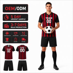 Custom <b>Soccer</b> Jersey Kit Striped Football Shirt V-neck Team Uniform Adult Men OEM ODM - Product Image 1