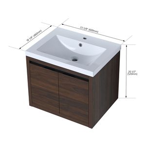 Mobile Bagno da 24 Pollici con Ante a Chiusura Ammortizzata e Lavabo Integrato, Design a Sospensione, Imballaggio KD W128650530 - Product Image 6