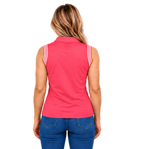 Polo sans manches rouge corail pour femme, coupe ajustée, col patchwork, pour l'équitation et l'entraînement, personnalisable, vente en gros - Product Image 2