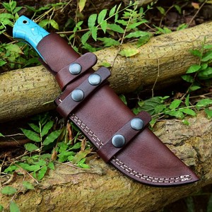 Hand Forged Damascus Steel Skinner <b>Knife</b> Turquoise <b>Handle</b> Full Tang Fixed Blade <b>Knife</b> with Scout Leather Sheath Custom OEM - Product Image 5