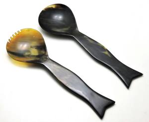 Juego de 2 servidores de ensalada de cuerno, aptos para alimentos, hechos a mano con cuerno natural de búfalo, a un precio asequible. - Product Image 4