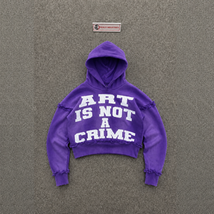 Sudadera con Capucha Morada Extra Grande de Calidad Premium, Diseño Artístico 'ART IS NOT A CRIME', Estilo Urbano, Lujo Casual, Moda Juvenil Urbana Premium, Morado P - Product Image 5