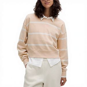 Sudaderas y Hoodies de Algodón y Spandex de Manga Larga con Cuello Redondo para Mujer, Estilo Formal e Informal, Venta al Por Mayor, Sudaderas Clásicas a Rayas para Mujer - Product Image 1