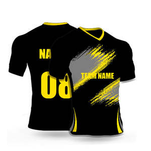 Camiseta Deportiva Personalizada de Fútbol con Diseño de Pinceladas en Negro y Amarillo, Uniforme de Equipo de Manga Corta - Product Image 3