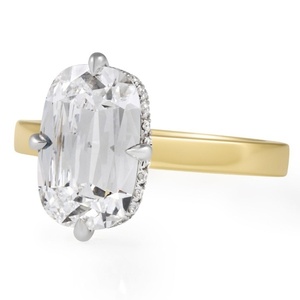 Luxury Elongated Antique 2.75ct <b>Cushion</b> Lab Diamond Engagement Ring With Claw Prongs Two Tone 18K Yellow Gold Solitaire Ring - Product Image 1