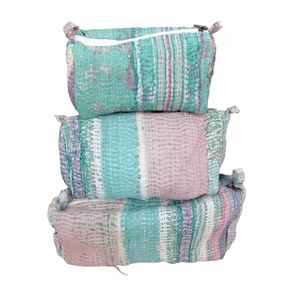 Elegant Casual patchwork design pouch set with Tassel Pattern Kantha Pouch Set Artisan Eco-Friendly Cotton Cosmetic Zipper Soft - Product Image 1