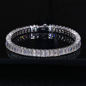 Luxury 925 <b>Silver</b> Emerald Cut Diamond Tennis <b>Bracelet</b> Channel Setting Rhodium Plated Women's Wedding Jewelry - Product Image 1