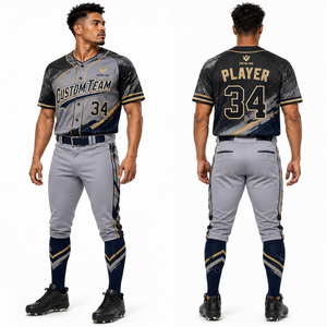 Ensemble d'uniforme de baseball d'entraînement et de compétition, comprenant un maillot à col à revers entièrement boutonné et une pantalon, avec passepoil sur la patte de boutonnage, respirant, échantillon disponible à faible MOQ - Product Image 4