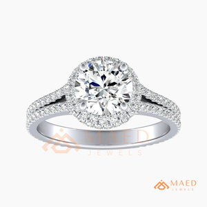 Round Cut Moissanite Halo Engagement <b>Ring</b> 925 Silver <b>Split</b> Shank Pave Band Wedding <b>Ring</b> Diamond Look Jewelry - Product Image 5