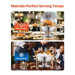 Set da 4 Chafing Dish in Acciaio Inossidabile da 5 Qt, con 4 Vasche Grandi, per Buffet e Catering, Scaldavivande con Coperchio e Sistema di Riscaldamento ad Acqua - Product Image 3