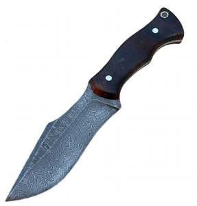 Cuchillo de Hoja Fija de Acero de Damasco Hecho a Mano, Cuchillo Utilitario con Mango de Madera de Burl Oscura Personalizado, Herramienta EDC - Product Image 5