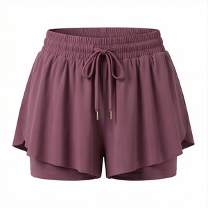 Shorts plissés taille haute pour femme, couleur unie, cordon de serrage, taille élastique, décontracté, pour l'été, en mousseline de soie - Product Image 1